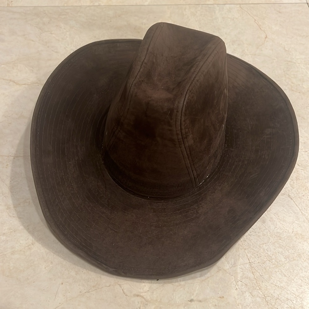 Dark Brown Cowboy Hat Ladies Wide Brim Velvety Fabric